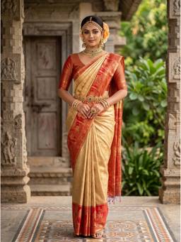 Mimosa - Beige Art Silk Kanjivaram Handloom Saree