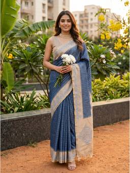 Mimosa - Art Silk Banarasi Blue Saree