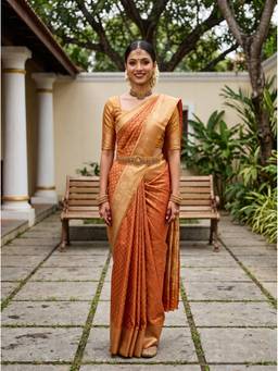 Mimosa - Art Silk Kanjivaram Zari Woven Orange Saree