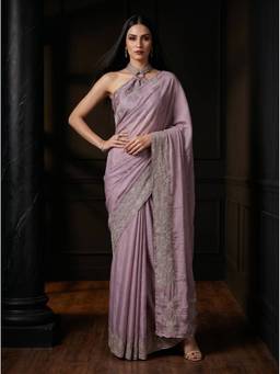 Mimosa - Chiffon Banarasi Embroidered Purple Saree