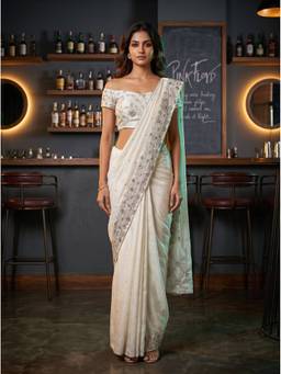 Mimosa - Chiffon Banarasi Embroidered White Saree