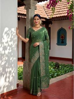 Mimosa - Chiffon Banarasi Green Saree