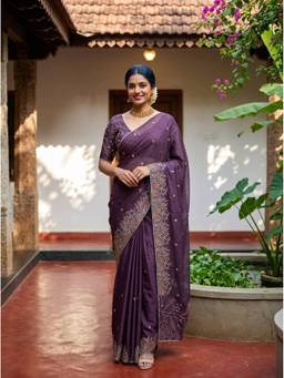 Mimosa - Chiffon Banarasi Purple Saree