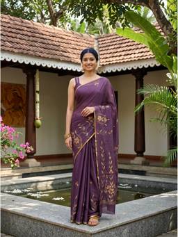 Mimosa - Chiffon Banarasi Printed Zari Purple Saree