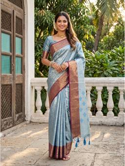 Mimosa - Art Silk Kanjivaram Zari Woven Turquoise Saree