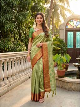 Mimosa - Art Silk Kanjivaram Zari Woven Green Saree