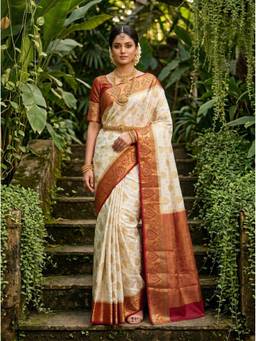 Mimosa - Art Silk Kanjivaram Woven Zari White Saree
