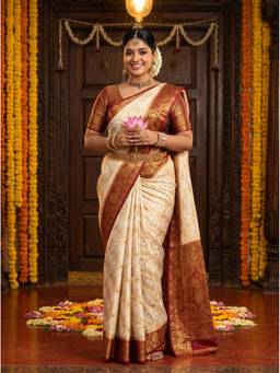 Mimosa - Art Silk Kanjivaram Woven Zari White Saree
