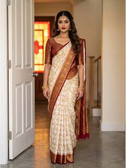 Mimosa - Art Silk Kanjivaram Woven Zari White Saree