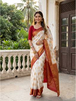 Mimosa - Art Silk Kanjivaram Woven Zari White Saree