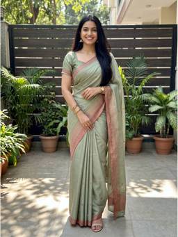Mimosa - Chiffon Banarasi Embroidary Green Saree