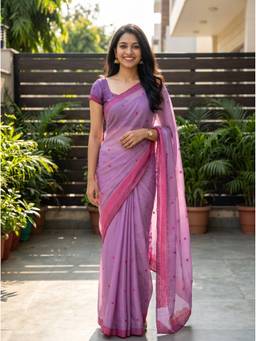 Mimosa - Chiffon Banarasi Embroidary Purple Saree