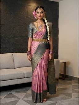 Mimosa - Art Silk Kanjivaram Woven Pink Saree