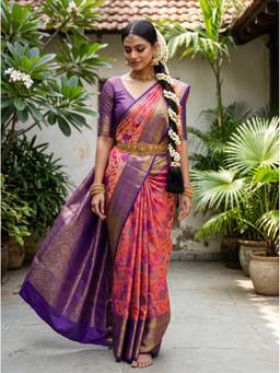 Mimosa - Art Silk Kanjivaram Pink Saree