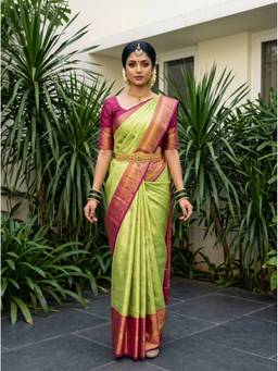 Mimosa - Art Silk Kanjivaram Woven Green Saree