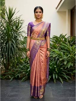Mimosa - Art Silk Kanjivaram Woven Peach Saree