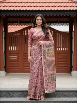Mimosa - Orangza Kalamkari Pink Saree