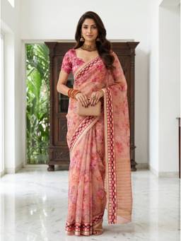 Mimosa - Orangza Kalamkari Pink Saree