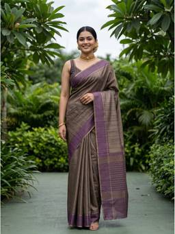 Mimosa - Art Silk Banarasi Navy Blue Saree