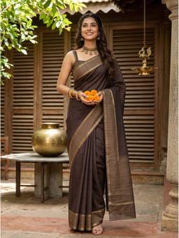 Mimosa - Art Silk Banarasi Brown Saree