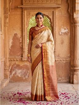 Mimosa - Art Silk Kanjivaram White Saree
