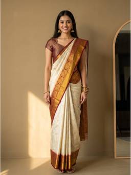 Mimosa - Art Silk Kanjivaram White Saree