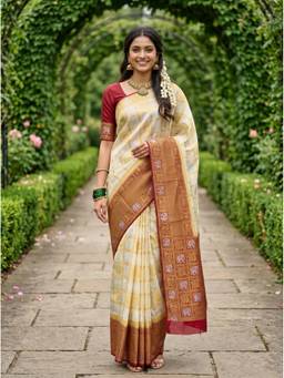 Mimosa - Art Silk Kanjivaram White Saree