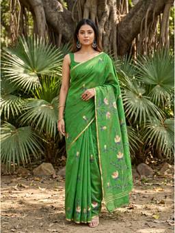 Mimosa - Art Silk Banarasi Green Saree
