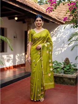 Mimosa - Art Silk Banarasi Printed Green Saree