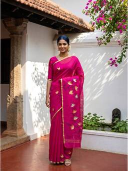 Mimosa - Art Silk Banarasi Printed Pink Saree