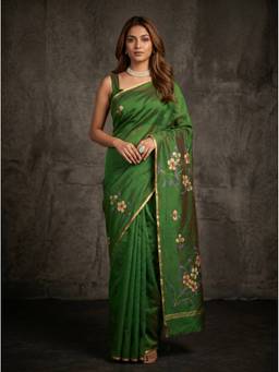 Mimosa - Art Silk Banarasi Green Saree