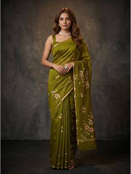 Mimosa - Art Silk Banarasi Green Saree