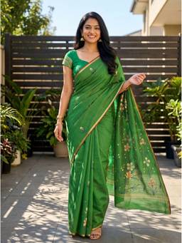 Mimosa - Art Silk Banarasi Green Saree