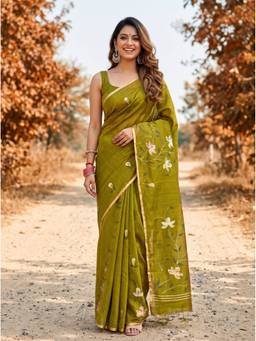 Mimosa - Art Silk Banarasi Green Saree