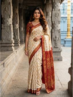 Mimosa - Art Silk Kanjivaram Zari Woven White Saree