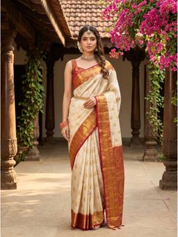Mimosa - Art Silk Kanjivaram Zari Woven White Saree