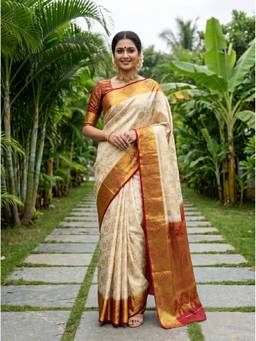 Mimosa - Art Silk Kanjivaram Zari Woven White Saree