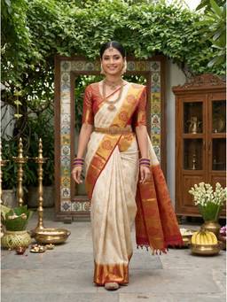 Mimosa - Art Silk Kanjivaram Zari Woven White Saree