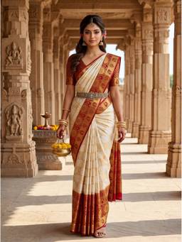 Mimosa - Art Silk Kanjivaram Zari Woven White Saree