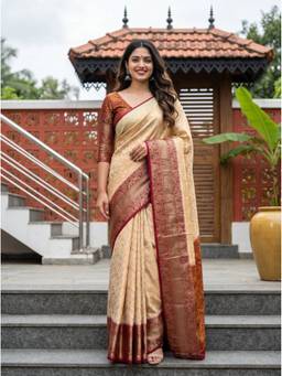 Mimosa - Art Silk Kanjivaram Zari Woven Off White Saree