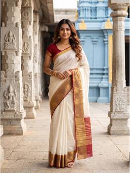Mimosa - Art Silk Kanjivaram Zari Woven White Saree