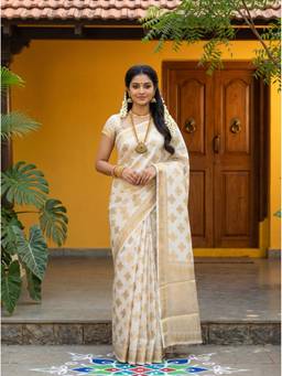 Mimosa - Crepe Mysore Silk Zari Woven Design White Saree