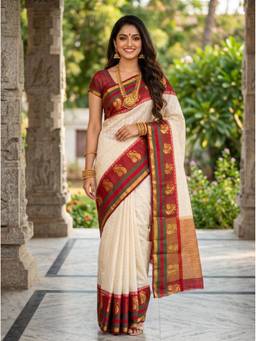 Mimosa - Art Silk Kanjivaram Zari Woven Design White Saree