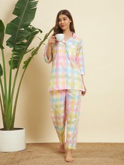 SEPHANI - Multi-Color Cotton Abstract Shirt with Pyjama