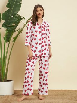 SEPHANI - Maroon Cotton Geometric Shirt with Pyjama