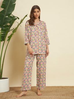 SEPHANI - Multi-Color Cotton Abstract Shirt with Pyjama