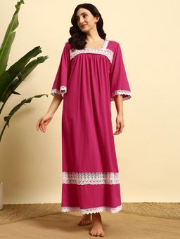 SEPHANI - Magenta Cotton Self Design Nightdress