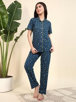 SEPHANI - Teal Cotton Nature Shirt With Pyjama