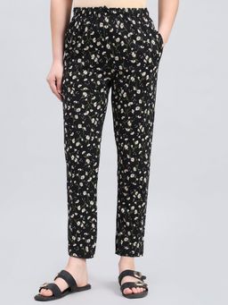 Go Colors - Black Cotton Printed Lounge Pant