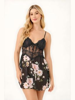 Herryqeal - Multi-Color Net Self Design Babydoll With Panty